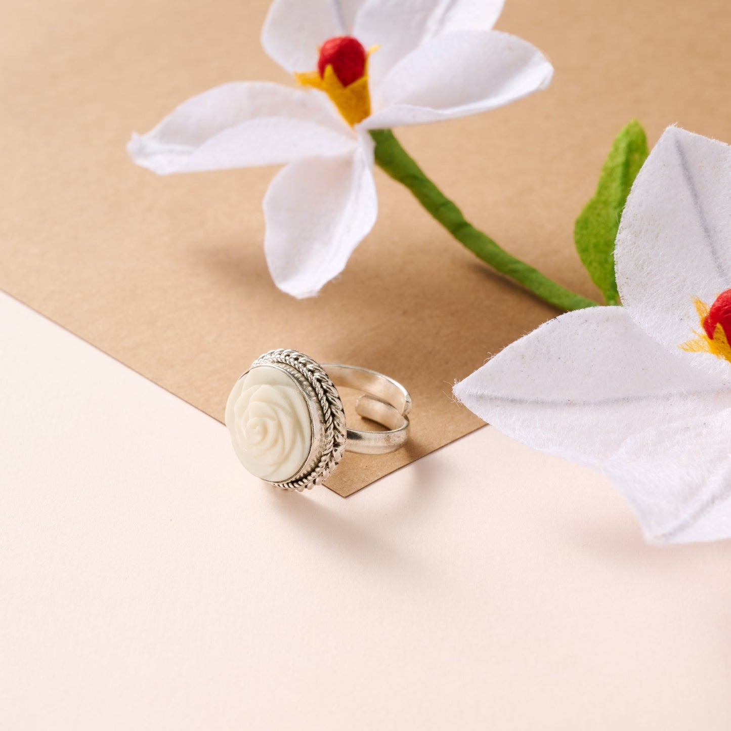 Bagaica Rose Carved Bone Ring