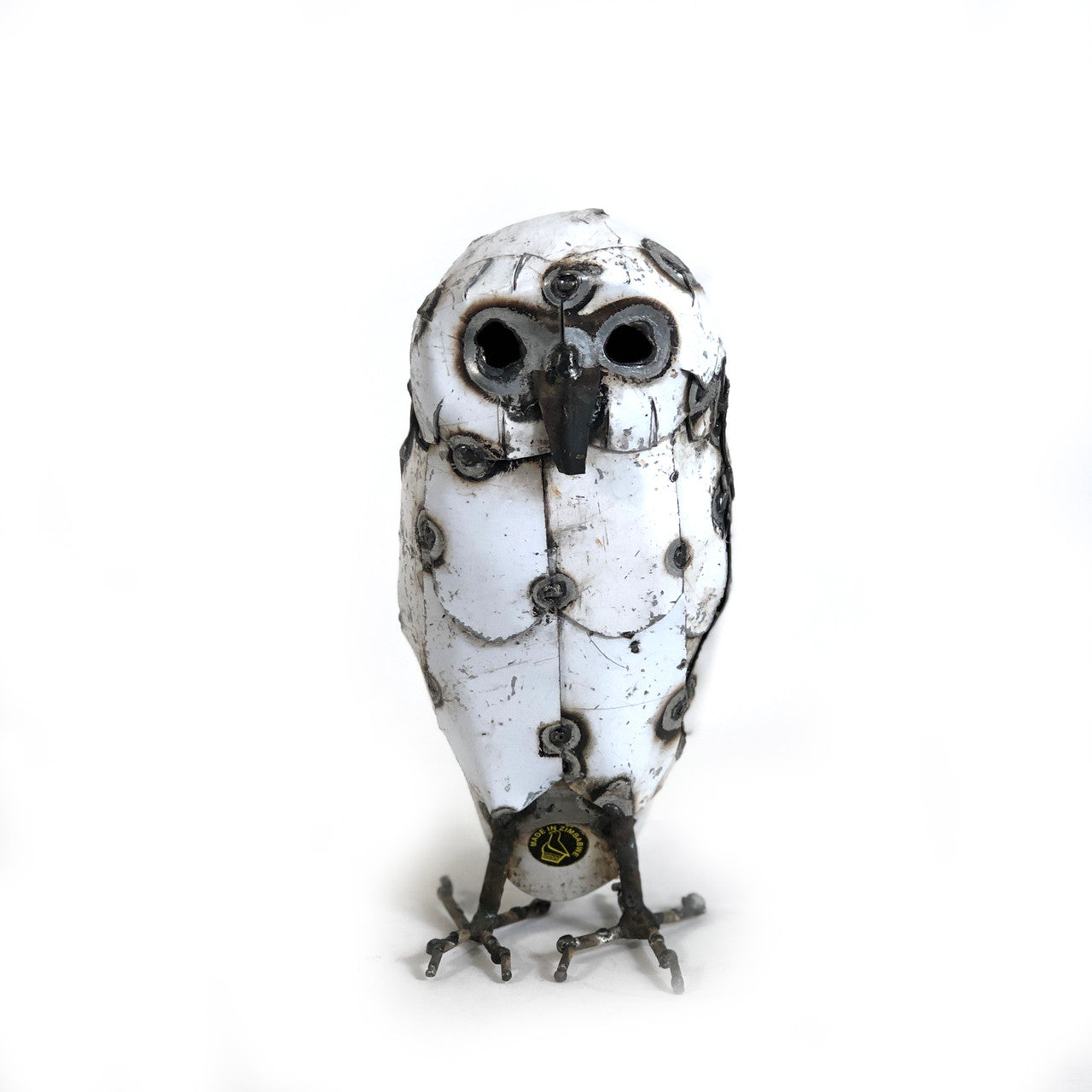 Recycled Metal Snowy White Owl
