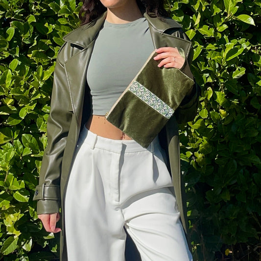 Velvet Tatreez Clutch - Green