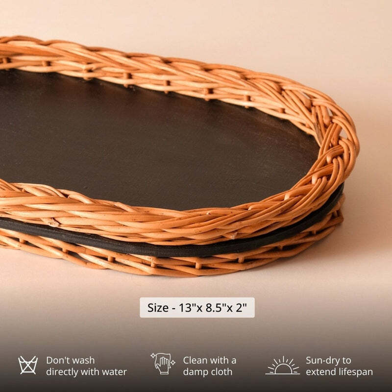 Wicker & Wood Serving Tray