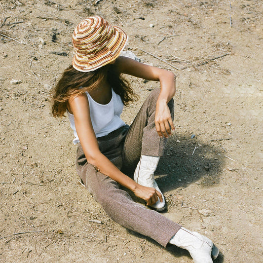 Woven Bucket Hat - Crocheted Multicolor Stripe