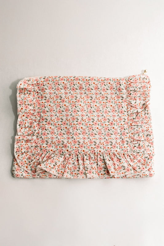 Rosebud Scatter | Timeless Floral Ruffle Zipper Pouch