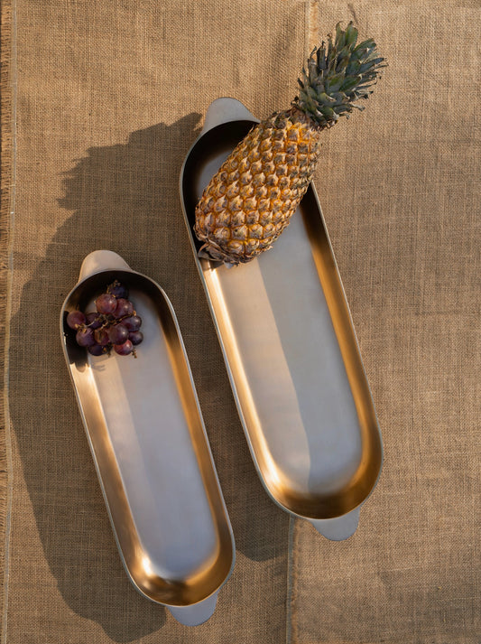 Stinson Antique Brass Long Trays - Set of 2