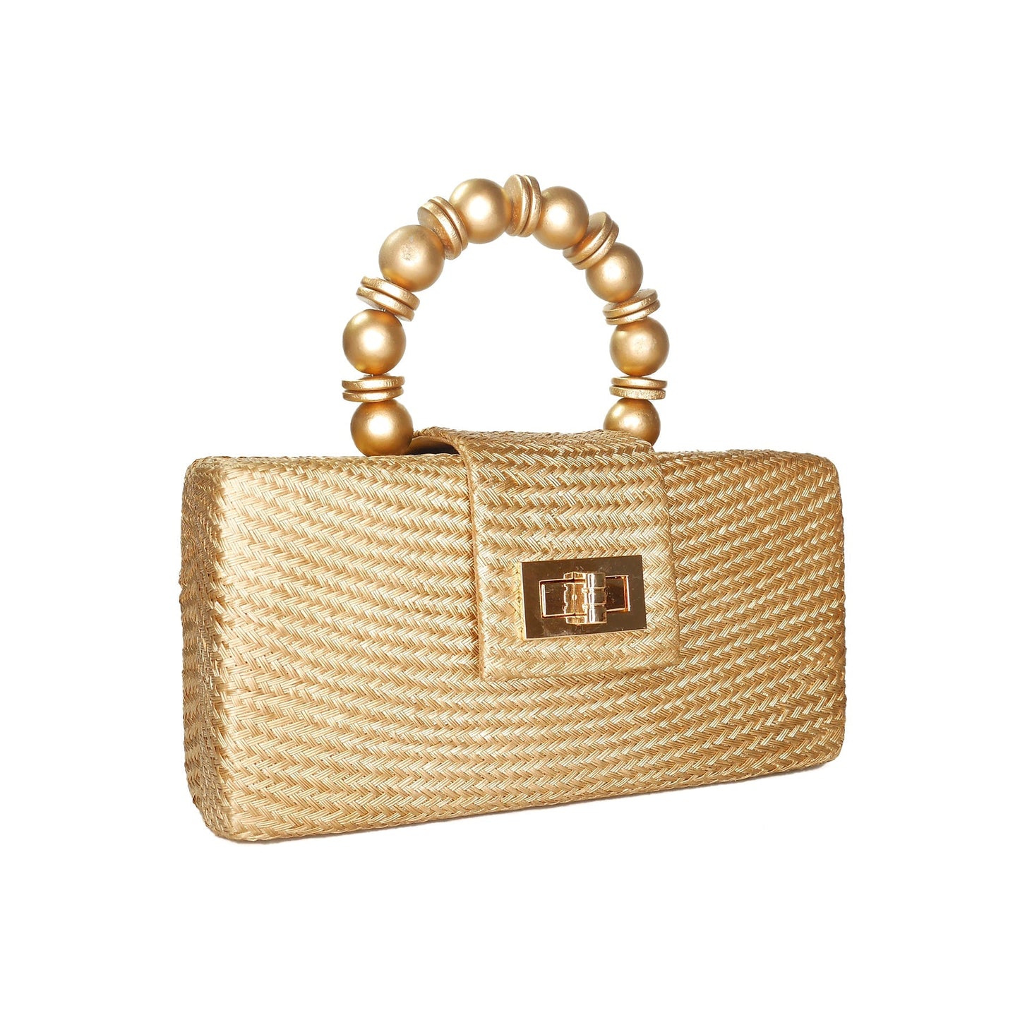 THE SERENA Gold Woven Straw Clutch Bag