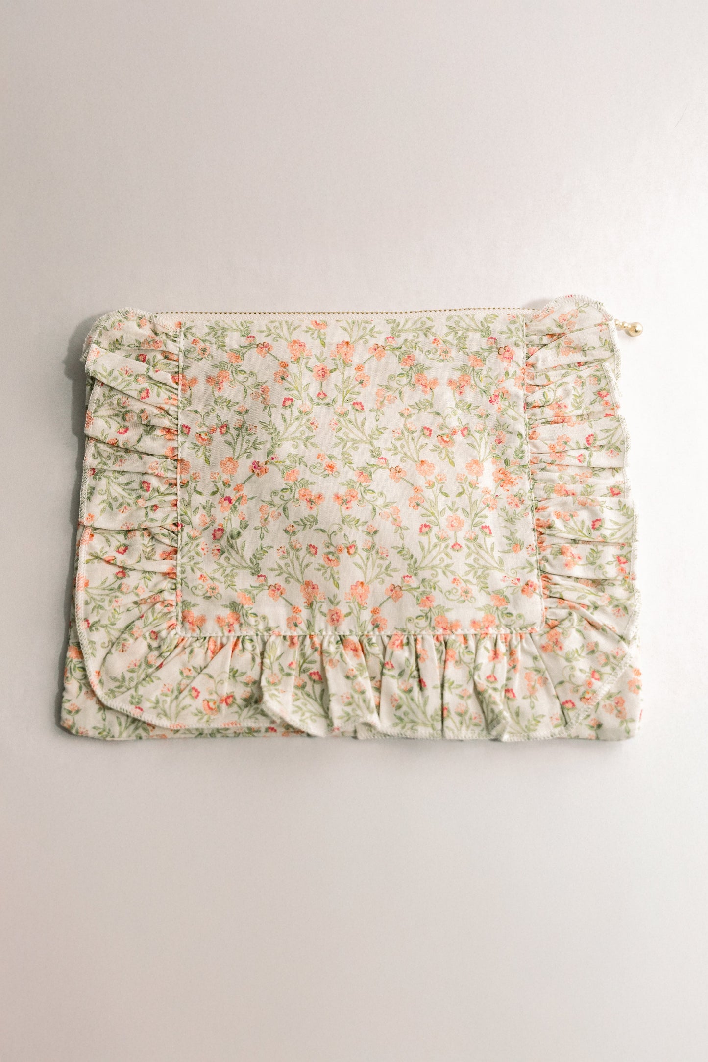 Apricot Meadow |Timeless Floral Ruffle Zipper Pouch