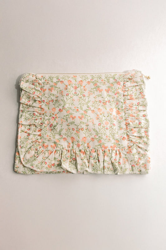 Apricot Meadow |Timeless Floral Ruffle Zipper Pouch