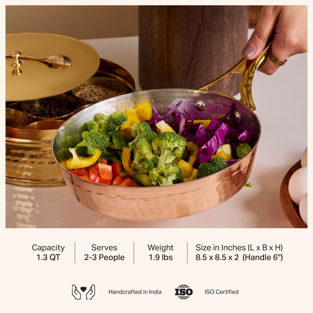 Copper Frypan (Frying Pan) with Brass Handle - Saute Pan