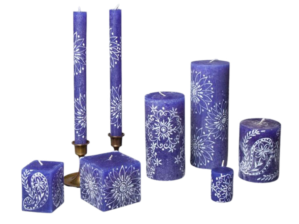 Henna White on Blue Painted Candles