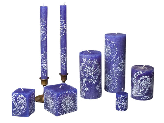 Henna White on Blue Painted Candles