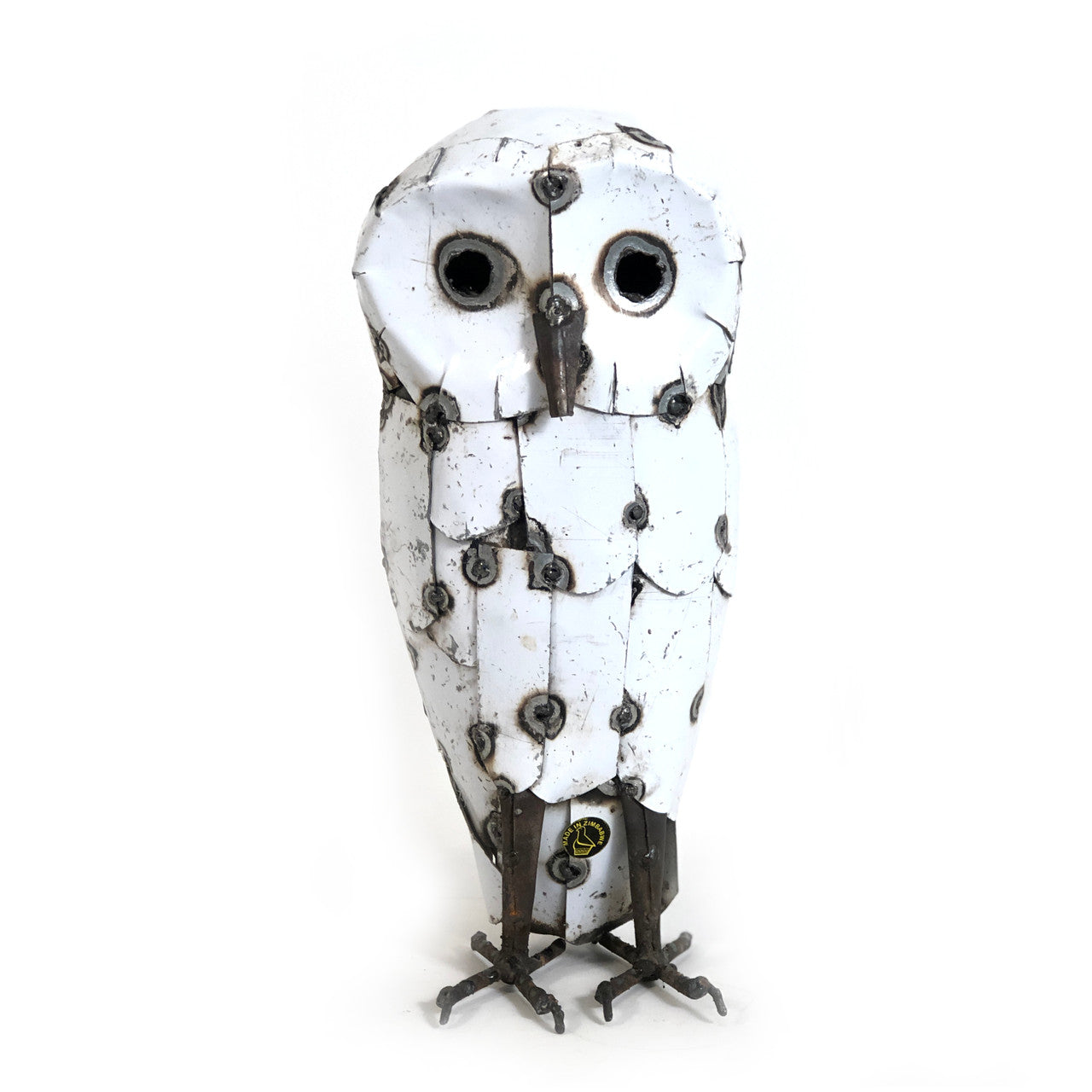 Recycled Metal Snowy White Owl