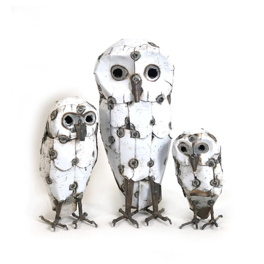 Recycled Metal Snowy White Owl