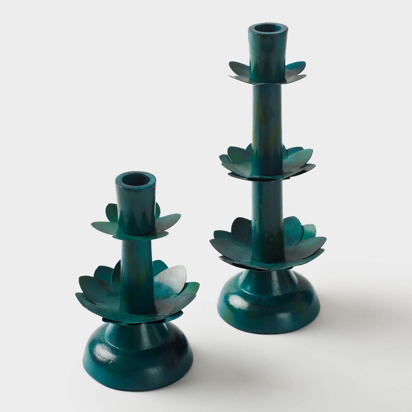 Green Lotus Bloom Tapered Candleholders
