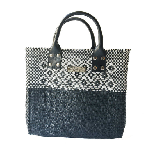 Tin Marin Black Large Woven Crossbody Bag - Black Leather