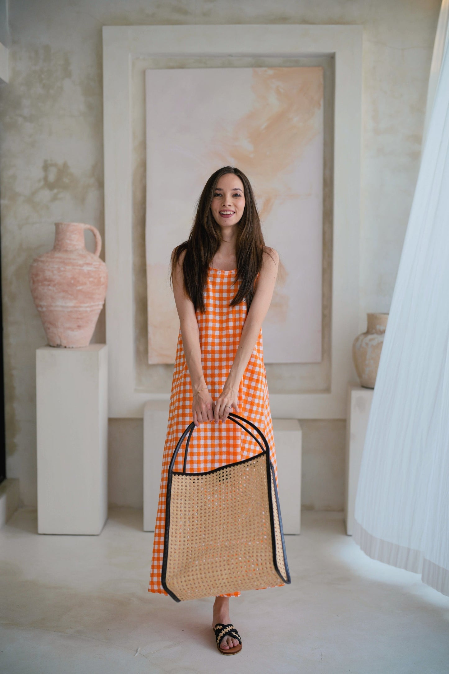Maya Dress in Gingham Orange