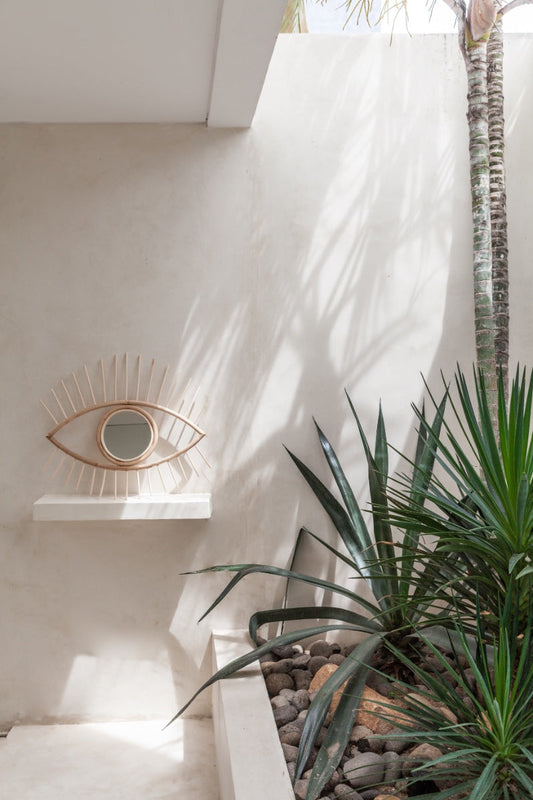 Opened Eye Rattan Mirror