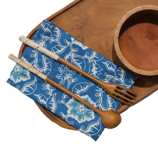 Batik Cloth Napkin Set of Four, Blue Tendril, Hand Dyed, 100% Cotton