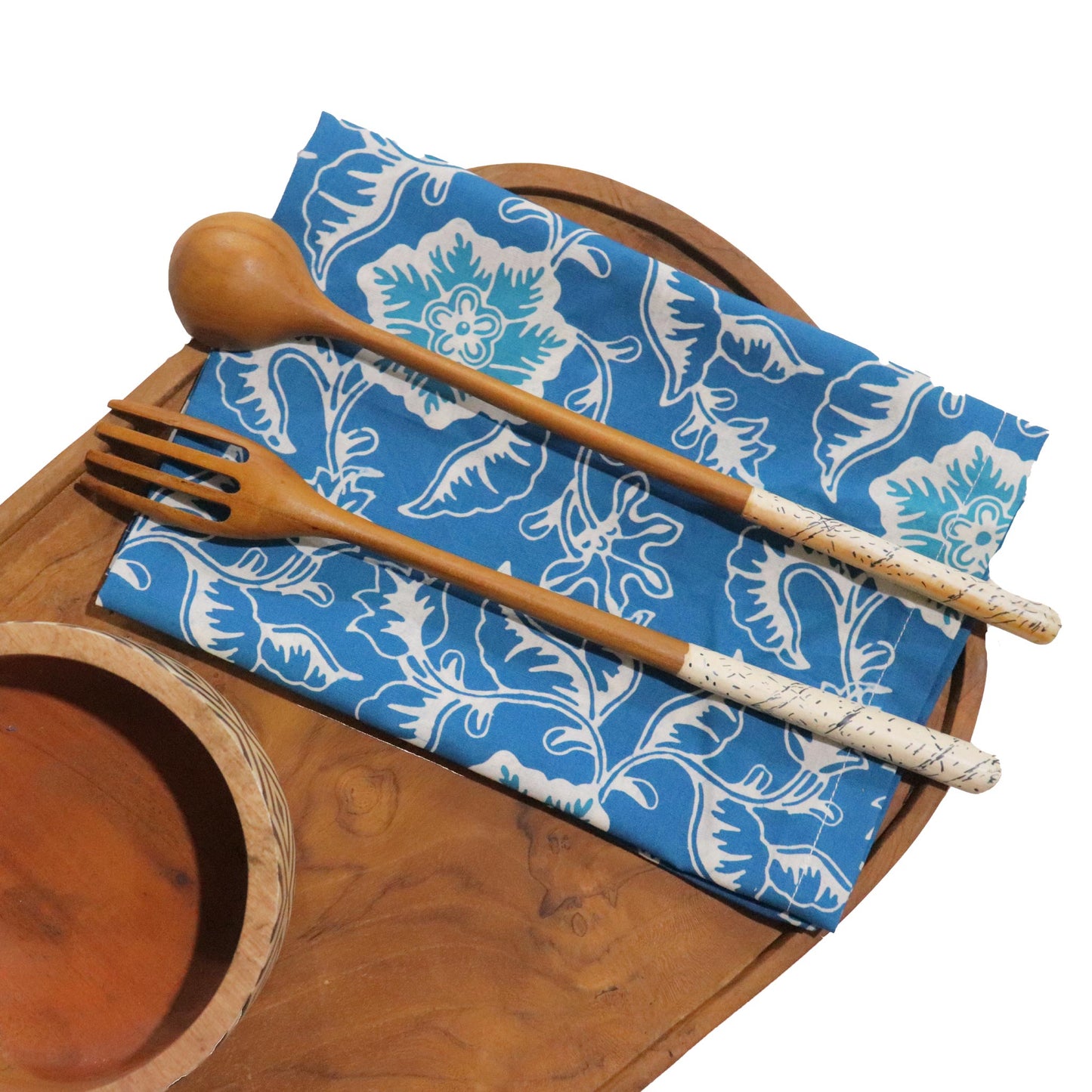 Batik Cloth Napkin Set of Four, Blue Tendril, Hand Dyed, 100% Cotton