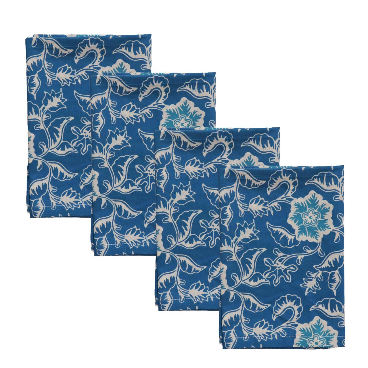 Batik Cloth Napkin Set of Four, Blue Tendril, Hand Dyed, 100% Cotton