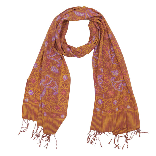 Handmade Batik Scarf, 100% Soft Cotton, Dusky Fern, Pink, Yellow, Peach