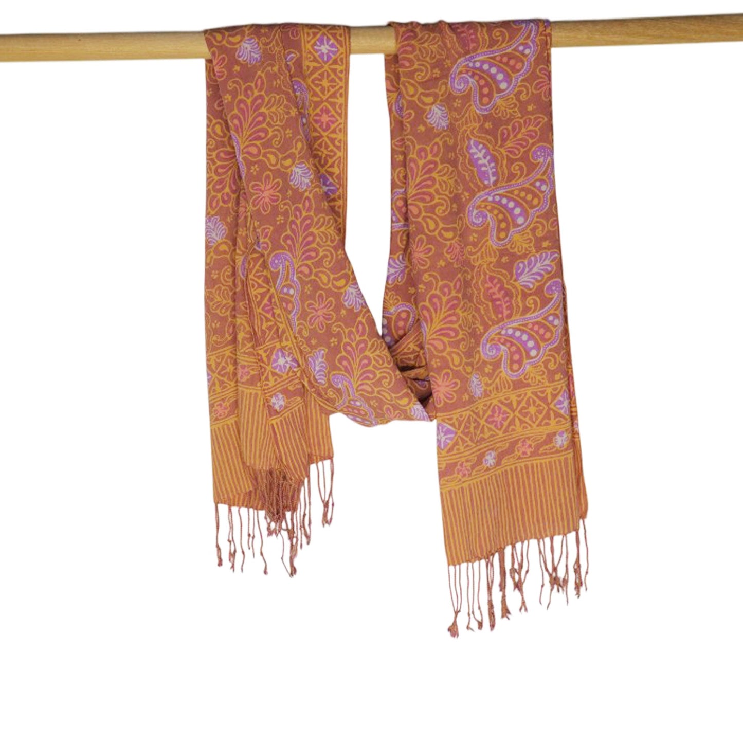 Handmade Batik Scarf, 100% Soft Cotton, Dusky Fern, Pink, Yellow, Peach