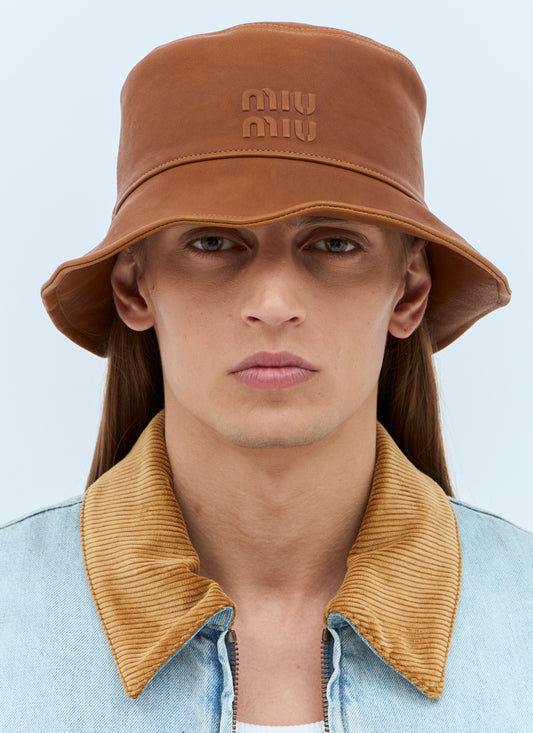 Miu Miu Men Logo Leather Bucket Hat