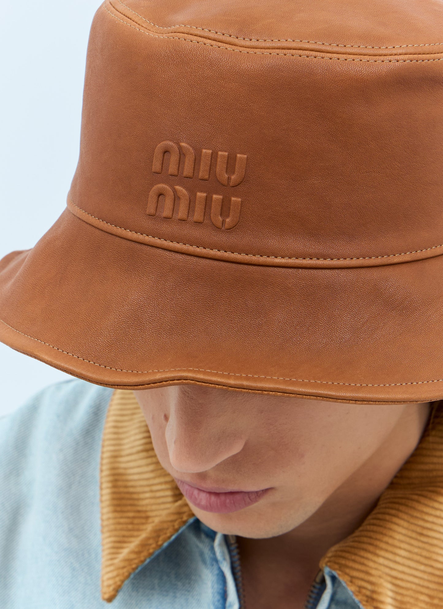 Miu Miu Men Logo Leather Bucket Hat
