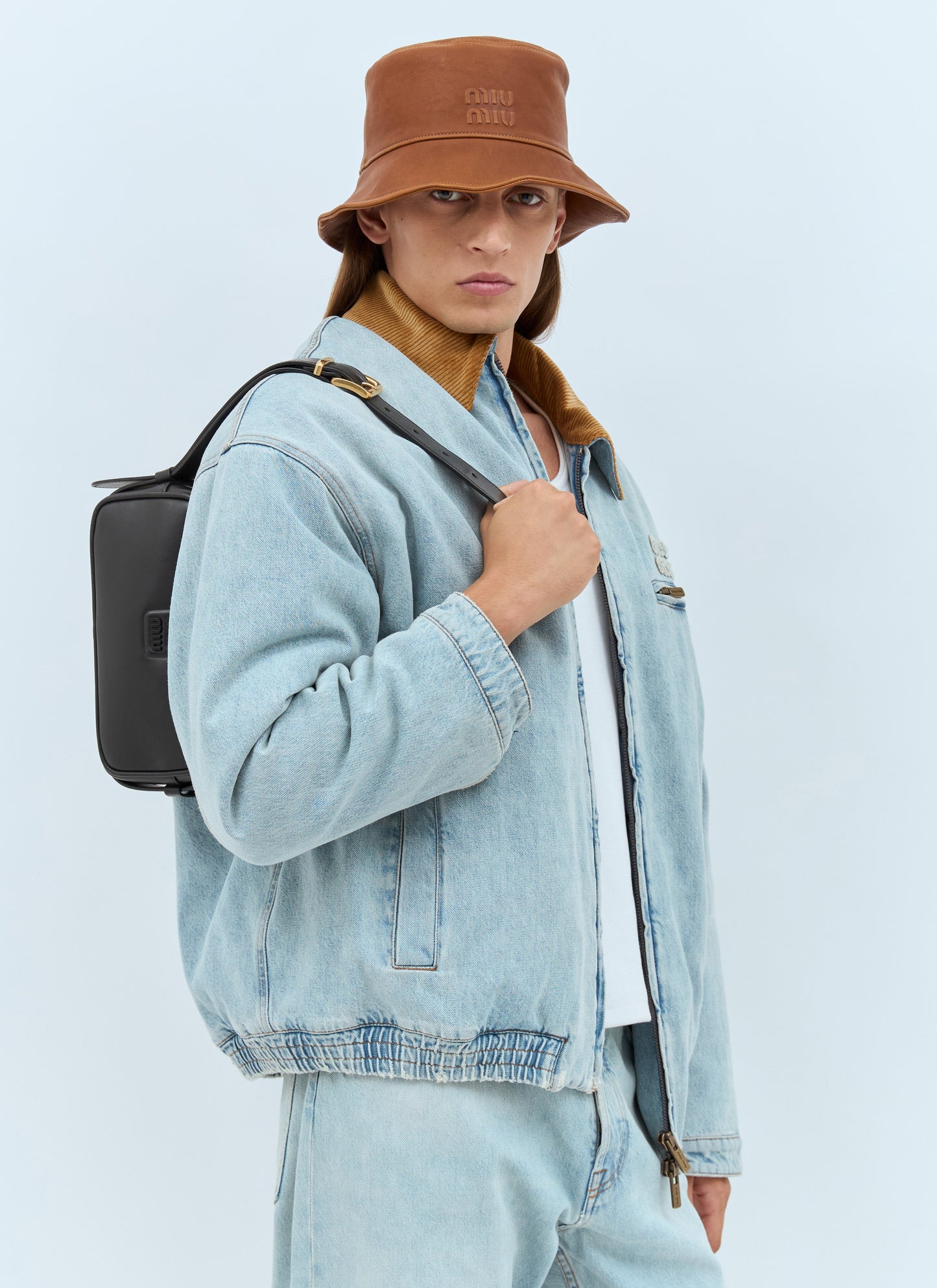 Miu Miu Men Logo Leather Bucket Hat