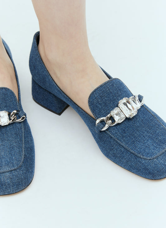 Miu Miu Women Crystal Embellished Denim Pumps