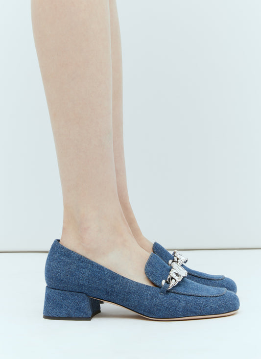 Miu Miu Women Crystal Embellished Denim Pumps