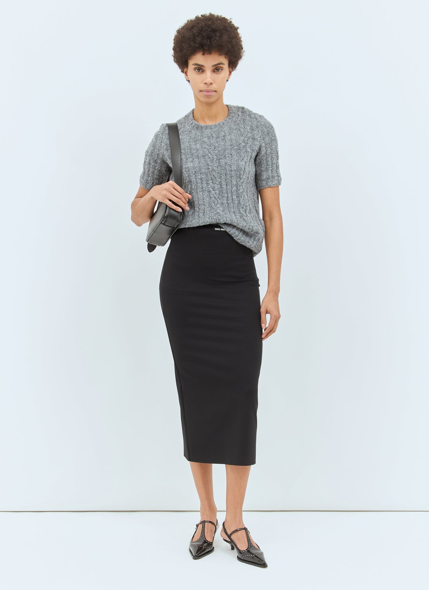 Miu Miu Women Leather Brogue Slingback T-Strap Pumps