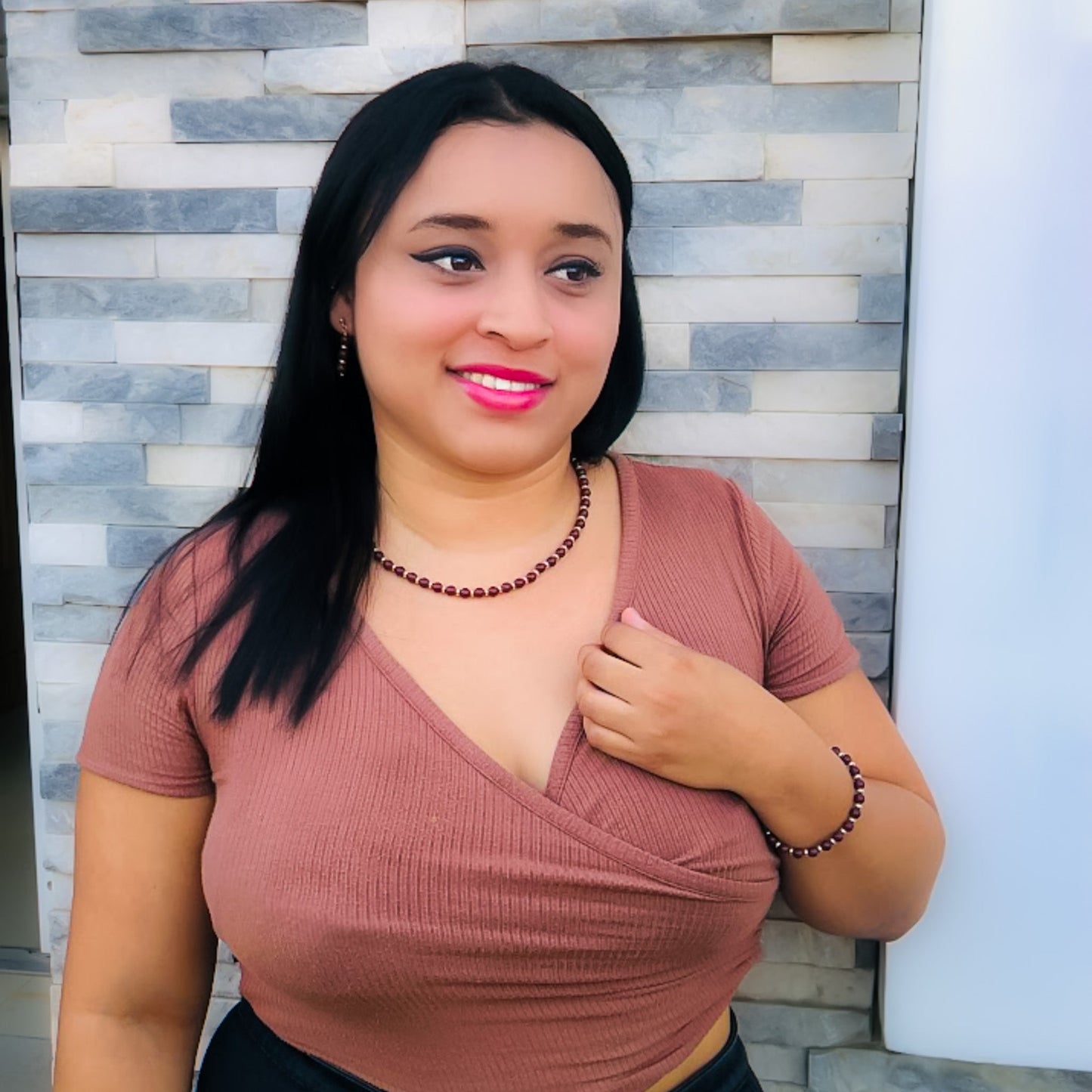 Alegria Mocha Necklace Coffee Agate Beads With Gold Plated Spacers Exclusive For Layering With Alegria Pendants