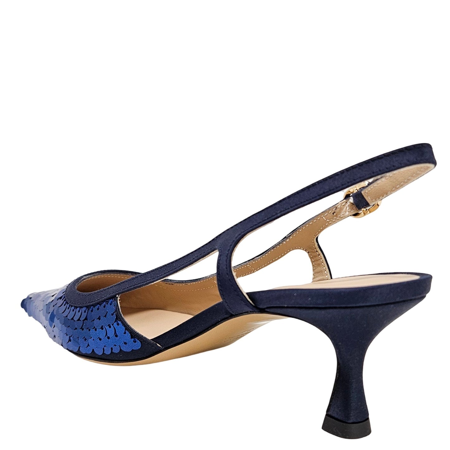 Roberto Festa Navy Sequence Snip Toe Slingback Heel