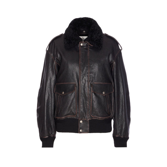 Saint Laurent Women Shearling And Textured Vintage Lambskin Bomber Jacket
