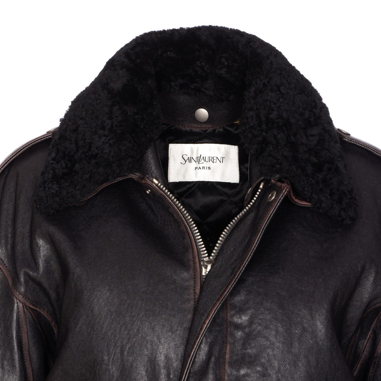 Saint Laurent Women Shearling And Textured Vintage Lambskin Bomber Jacket