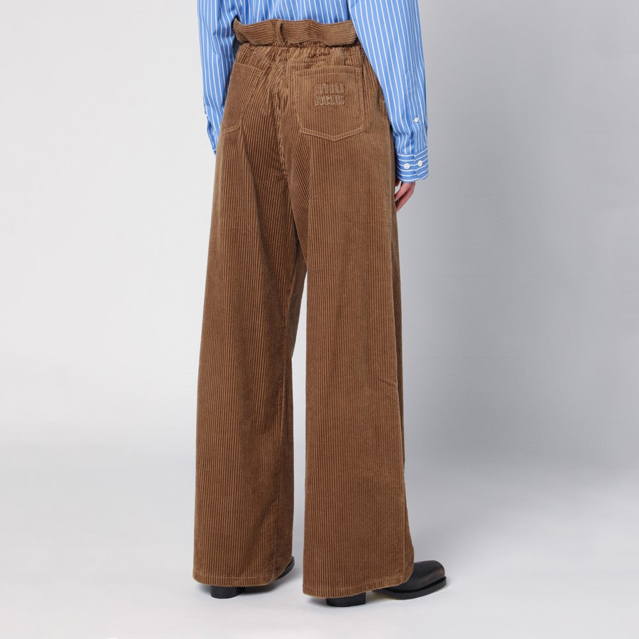 Miu Miu Women Camel-Coloured Ribbed Trousers
