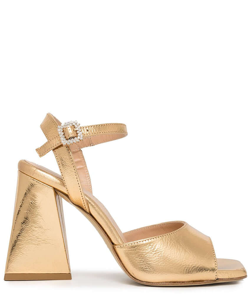 Gold Metallic Leather Triangle Heel