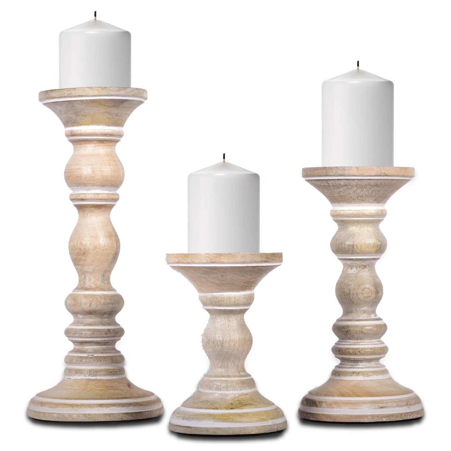 Willow Rustic White Pillar Candleholder Set